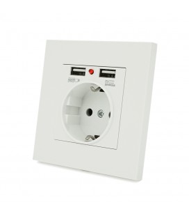 Розетка врезная, Input: AC 100-250V 16A, 2-USB- выхода, White