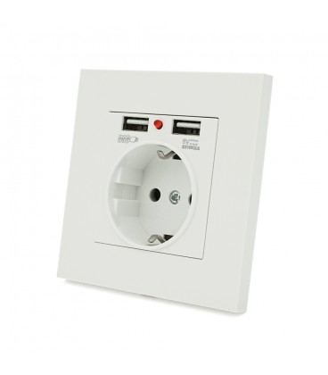 Розетка врізна, Input: AC 100-250V 16A, 2-USB- виходу, White
