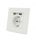 Розетка врізна, Input: AC 100-250V 16A, 2-USB- виходу, White