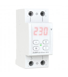 Защитное реле напряжения однофазное D2-63 на DIN-рейку, 63А, 13900ВА, 120-280В, двухмодульное с индикатором напряжения (Красный)