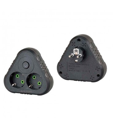 Розетка трійник із заземленням F201-Black з вимикачем, 2 розетки, 2500W, 10A, 110-250V~Max, Blister