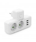 Розетка трійник Т-подібний із заземленням F302-White, 2 розетки+3USB(1А), 2500W, 10A, 110-250V~Max, Blister