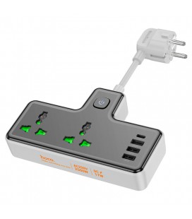 Сетевой фильтр HOCO AC11A на 2 розетки + 3 USB+ USB-C, 17W, кабель 1,5м, 220В, Black, Box