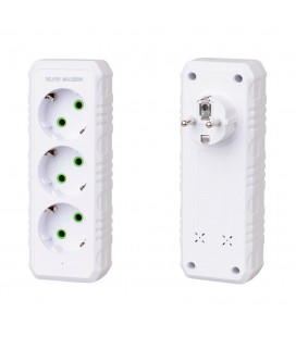 Розетка тройник с заземлением F101-White, 3 розетки, 2500W, 10A, 110-250V~Max, Blister
