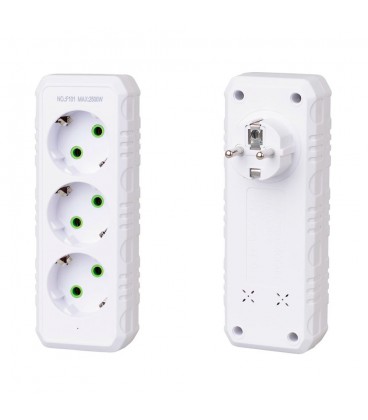 Розетка трійник із заземленням F101-White, 3 розетки, 2500W, 10A, 110-250V~Max, Blister
