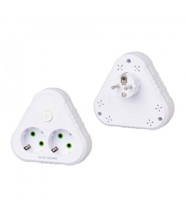 Розетка двойник с заземлением F201-White с выключателем, 2 розетки, 2500W, 10A, 110-250V~Max, Blister