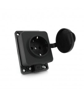 Колодка PiPo PP/SP-1/44/16B, 16А, 220-240В, IP44, с заглушкой, с заземлением 1 гнездо, каучук, черный, Q30