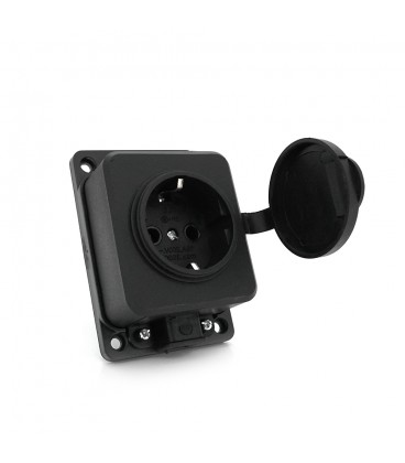 Колодка PiPo PP/SP-1/44/16B, 16А, 220-240В, IP44, з заглушкою, із заземленням 1 гніздо, каучук, чорний, Q30