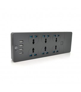 Мережевий фільтр ТВ-Т12, 6 розеток + 4 USB, 2 м, перетин 3х0,75мм, 3000W, Black, Box