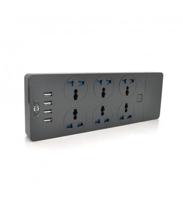 Мережевий фільтр ТВ-Т12, 6 розеток + 4 USB, 2 м, перетин 3х0,75мм, 3000W, Black, Box