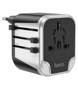 Сетевой фильтр HOCO AC5 на 1 розетку + 2 USB, 220В, кабель 1,5м, Black/Gray, Box