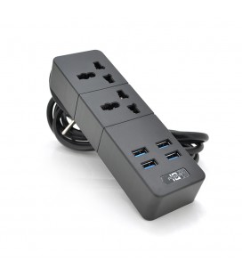 Мережевий фільтр ТВ-Т07, 2 розетки + 4 USB, 2 м, перетин 3х0,75мм, 2500W, Black, Box