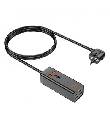 Мережевий фільтр HOCO AC10A на 1 розетку + 2 USB + 2 USB-C, 65W, кабель 1,5 м, 220В, Black, Box