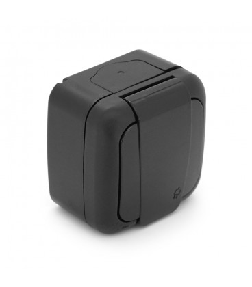 Розетка одинарна ViKO Palmiye із заземлення, із захисними шторками, зовнішнього монтажу з кришкою, P54, АС: 110-250, 16A Black