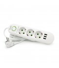 Мережевий фільтр F03U, 3 розетки EU + 3 USB, 1.5 м, перетин 3х0, 75мм, 2500W, White, Bag