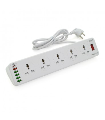 Мережевий фільтр LDNIO SC10610, 10 Розеток + 5 USB+Type-C, 2 м, перетин 3х0, 75мм, White, Box