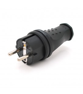 Вилка Євро із заземленням пряма, розбірна, каучук, Premium,IP44, 16А 220V, колір чорний, Q30