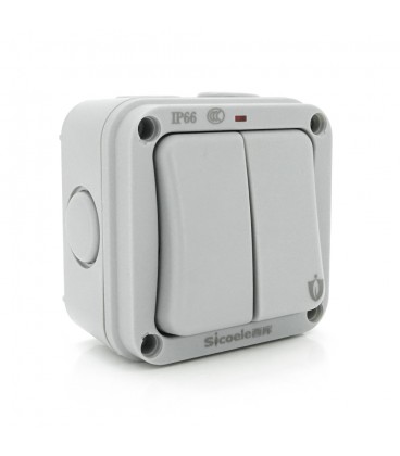 Вимикач подвійний зовнішнього монтажу SL-2, водонепроникний, IP66, AC: 110-250V, 10A, White