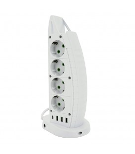 Мережевий фільтр F14, 8 розеток EU+3 USB+Type-C, кнопка включення з індикатором, 2 м, 3х0,75мм, 2500W, White, Box