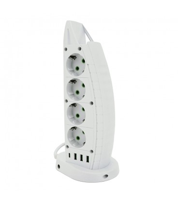 Мережевий фільтр F14, 8 розеток EU+3 USB+Type-C, кнопка включення з індикатором, 2 м, 3х0,75мм, 2500W, White, Box