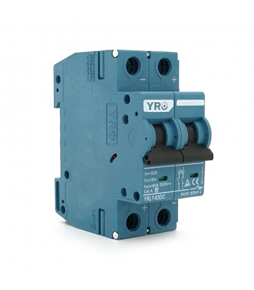 Автоматичний вимикач постійного струму YRO YRL7-63DC 2P 32A DC550V 6kA, DIN, 80*36*44.8mm