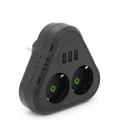 Розетка трійник із заземленням F202-Black, 2 розетки+3USB(1А), 2500W, 10A, 110-250V~Max, Blister