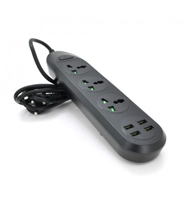 Сетевой фильтр ТВ-Т16mini, 3 розетки + 4 USB, 2 м, сечение 3х0,75мм, 3000W, Black, Box