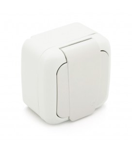 Розетка одинарна ViKO Palmiye із заземлення, із захисними шторками, зовнішнього монтажу з кришкою, P54, АС: 110-250, 16A White