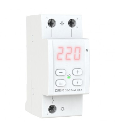 Захисне реле напруги однофазне D2-32 на DIN-рейку, 32А, 7000ВА, 120-280В, двомодульне з індикатором напруги (Червоний)