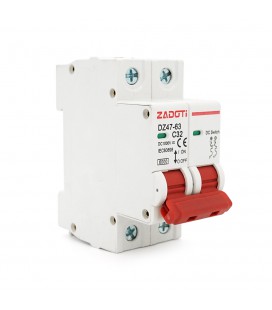 Автоматический выключатель постоянного тока ZADOTI DZ47-63C32 2P DC1000V, 32A, 6kA, DIN, 35*75*79mm