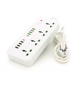 Мережевий фільтр ТВ-Т91, 4 розетки + 8 USB + 2 PD, 2 м, перетин 3х0, 75мм, 3000W, White, Box