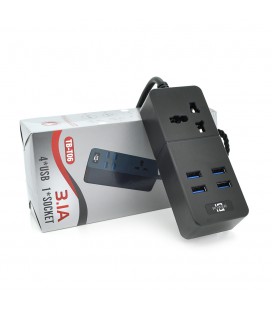 Мережевий фільтр ТВ-Т06, 1 розетка + 4 USB, 2 м, перетин 3х0,75мм, 2500W, Black, Box