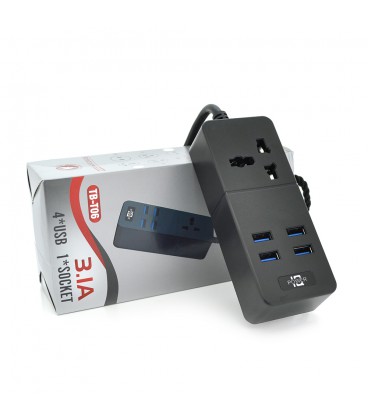 Мережевий фільтр ТВ-Т06, 1 розетка + 4 USB, 2 м, перетин 3х0,75мм, 2500W, Black, Box