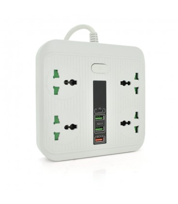 Мережевий фільтр TB-Т18, 4 розетки + 2 USB + PD, 2 м, перетин 3х0,75мм, 3000W, White, Box