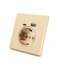Розетка врізна із заземленням, Input: AC:110-250V/16A, Type-C/USB-виходи, Gold