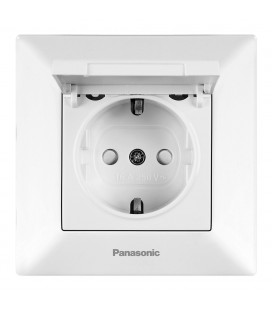 Розетка Panasonic Arkedia Slim с заземлением, с защитными шторками, с крышкой, белая