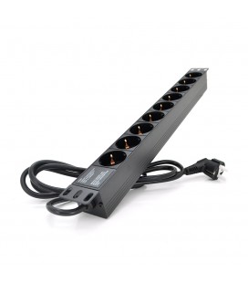 Подовжувач PiPo на 9 розеток, 220В, німецький тип, 1U 19", алюмінієвий корпус, чорний, довжина кабелю 1,8 м, Q25