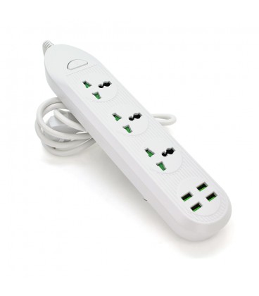 Сетевой фильтр ТВ-Т16mini, 3 розетки + 4 USB, 2 м, сечение 3х0,75мм, 3000W, White, Box