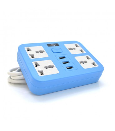 Сетевой фильтр ТВ-Т15, 4 розетки + 3 USB, с переключателем, 2 м, сечение 3х0,75мм, 2500W, Blue, Box