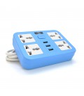 Сетевой фильтр ТВ-Т15, 4 розетки + 3 USB, с переключателем, 2 м, сечение 3х0,75мм, 2500W, Blue, Box