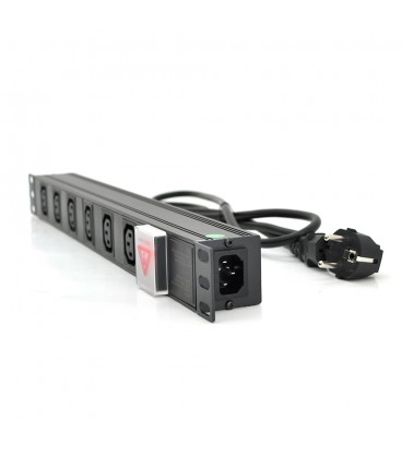 Подовжувач на 6 розеток C13 з вимикачем, 220В, німецький тип, 1U 19 ", з адаптером живлення C13, алюмінієвий корпус, чорний довж