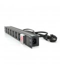 Подовжувач на 6 розеток C13 з вимикачем, 220В, німецький тип, 1U 19 ", з адаптером живлення C13, алюмінієвий корпус, чорний довж