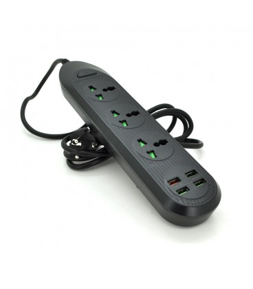 Сетевой фильтр ТВ-Т16, 3 розетки + 4 USB, 2 м, сечение 3х0,75мм, 3000W, Black, Box