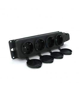 Колодка PiPo PP/SP-4/44/16B, 16А, 220-240В, IP44, с заглушкой, с заземлением 4 гнезда, каучук, черный, Q10