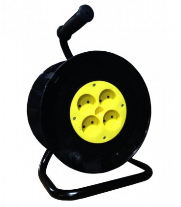 Котушка для подовжувача до 50м без кабелю на 4 гнізда без контакту, контактна група - латунь (Жовта)