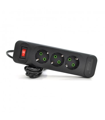 Мережевий фільтр F23, 3 розетки EU, кнопка включення з індикатором, 2 м, 3х0,75мм, 2500W, Black, Box
