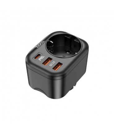 Мережевий фільтр HOCO NS3 на 1 розетку + 2 USB + USB-C, 20W, 220В, Black