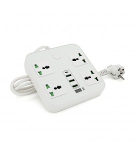 Сетевой фильтр ТВ-Т90, 4 розетки + 3 USB, 2 м, сечение 3х0,75мм, 3000W, White, Box