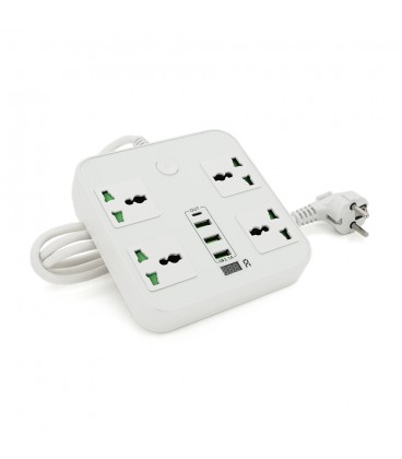 Мережевий фільтр ТВ-Т90, 4 розетки + 3 USB, 2 м, перетин 3х0, 75мм, 3000W, White, Box