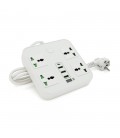 Мережевий фільтр ТВ-Т90, 4 розетки + 3 USB, 2 м, перетин 3х0, 75мм, 3000W, White, Box